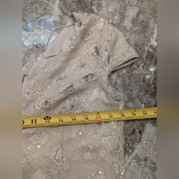 NWT Dress the Population Bree Bone plunge mini short sleeve sequence min Dress L - Picture 15 of 16